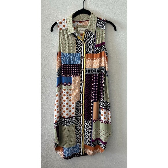 ANTHROPOLOGIE Women's Everyway Shirt Dress Size 2P Patchwork Boho Colorful Artsy - Picture 1 of 16